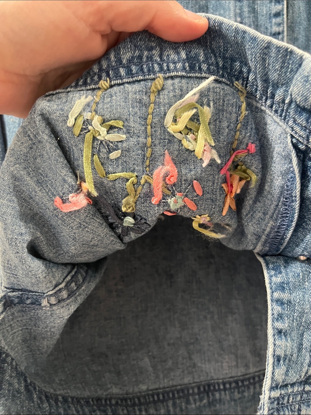 Grandmacore Gardencore Eclectic Embroidered Ribbon Light Weight Denim Jacket L - Picture 4 of 12